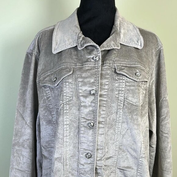 Patrick Christopher Grey 2XL Corduroy Jacket Rhinestone Buttons Cowgirl Chic - Picture 1 of 7
